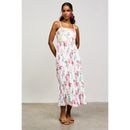 Printed Crochet Patch Pleated Dress
