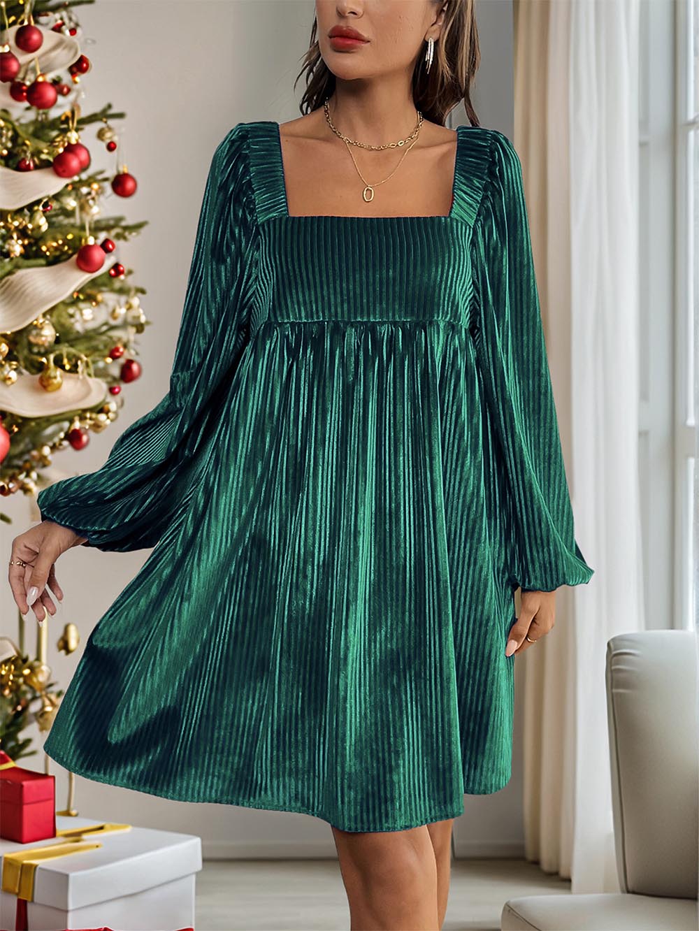 Velvet Square Neck Backless Tie-Back Dress | ZAKAPOP