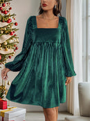Velvet Square Neck Backless Tie-Back Dress | ZAKAPOP