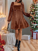 Velvet Square Neck Backless Tie-Back Dress | ZAKAPOP