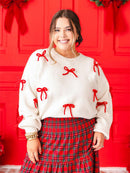Women Cute Red Bow Decor Christmas Sweater | ZAKAPOP