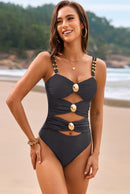 Women One Piece Color Block Cutout Padded Swimsuit Set | ZAKAPOP