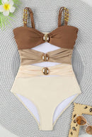 Women One Piece Color Block Cutout Padded Swimsuit Set | ZAKAPOP