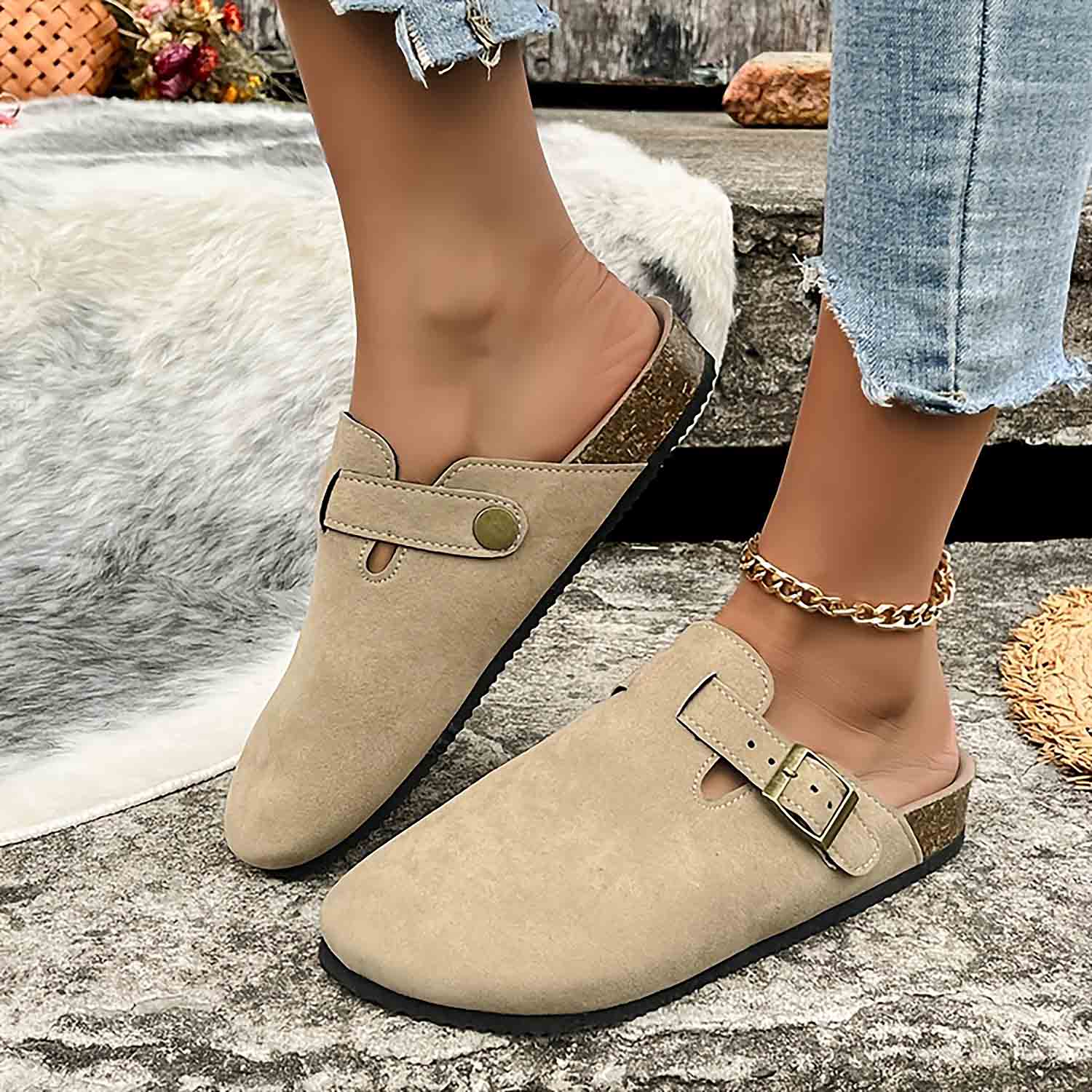 Women's Buckle Strap Flat Mules | ZAKAPOP