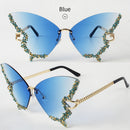 Women's Fashionable Butterfly Rhinestone Frameless Gradient Sunglasses | ZAKAPOP
