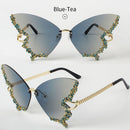 Women's Fashionable Butterfly Rhinestone Frameless Gradient Sunglasses | ZAKAPOP