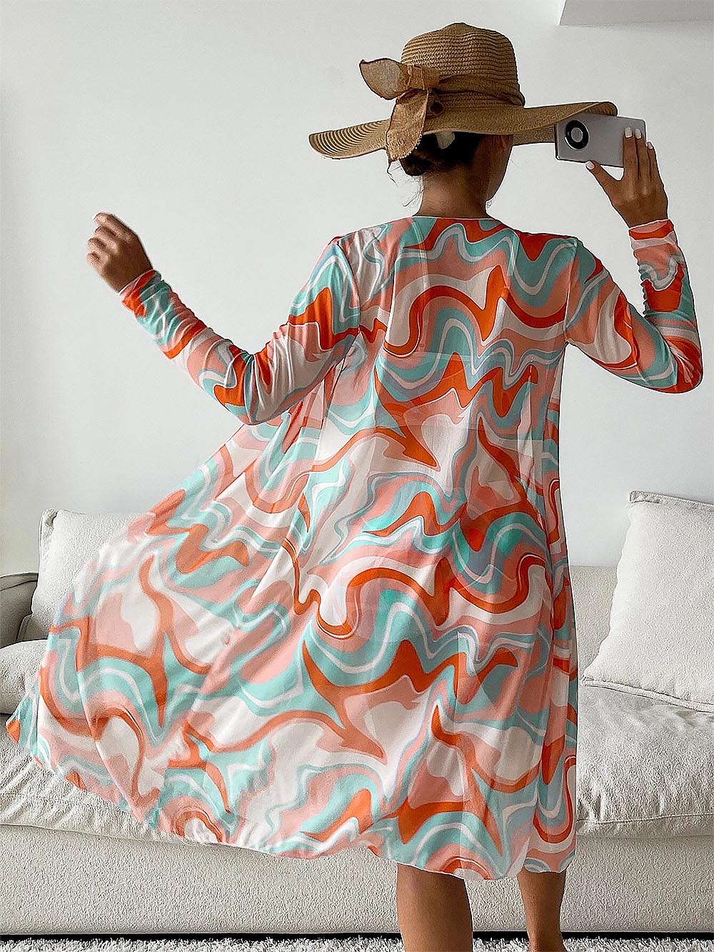 Women's Geometric Print Three-Piece Set Swimsuit with Long-Sleeve Hoodie | ZAKAPOP