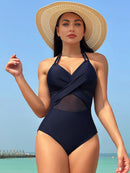 Women's New Solid Color Mesh One-Piece Swimwear | ZAKAPOP