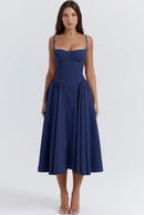 Women's Retro Pleated Solid Color Midi Dress | ZAKAPOP