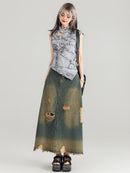 Y2K Slimming Faux Denim Print Tank Top | ZAKAPOP