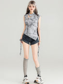 Y2K Slimming Faux Denim Print Tank Top | ZAKAPOP