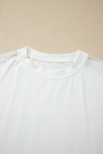 Lace Sleeve Round Neck Long Sleeve Top