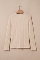 Solid Ribbed Knit Cowl Neck Long Sleeve Top