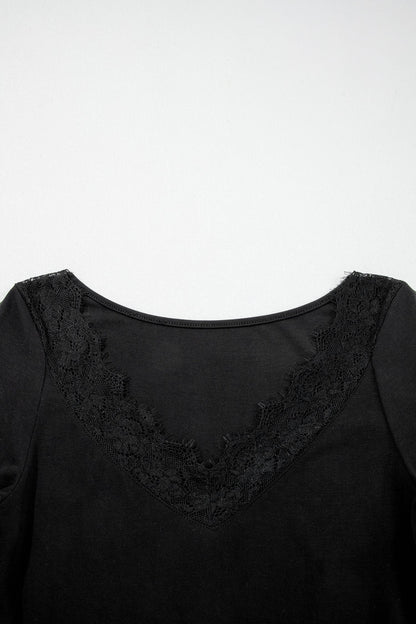 Lace Trim V-Neck Long Sleeve Top