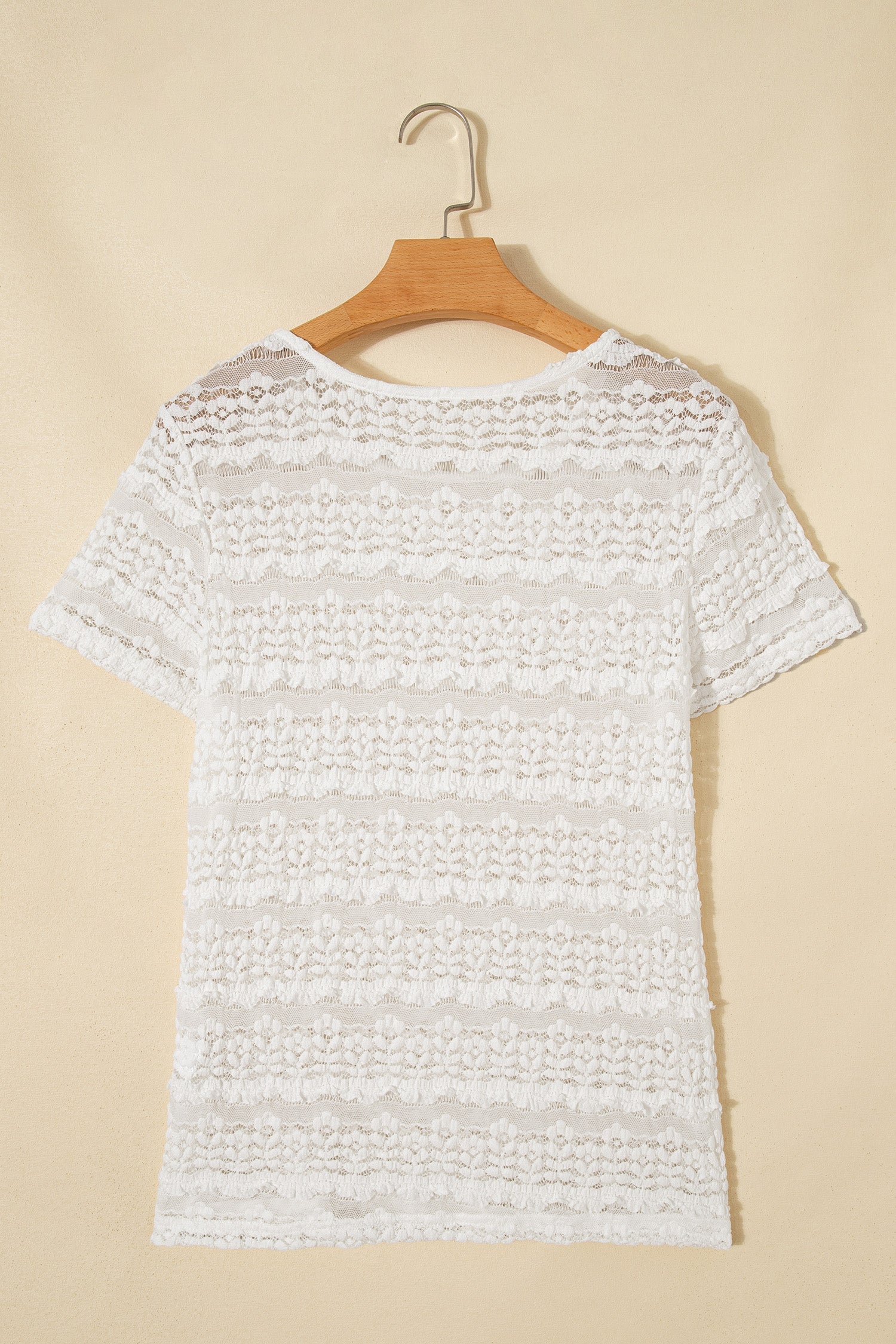 Solid Sheer Lace Short Sleeve Top