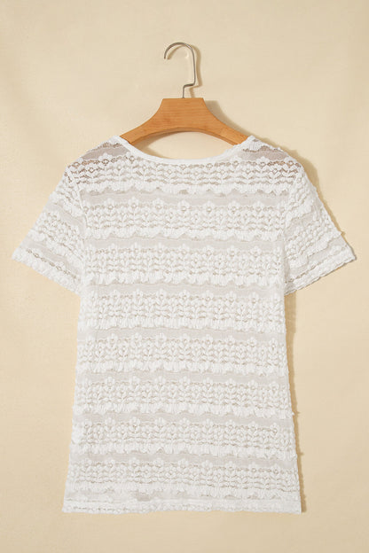 Solid Sheer Lace Short Sleeve Top
