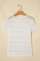Solid Sheer Lace Short Sleeve Top