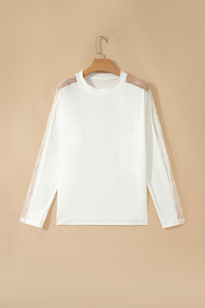 Lace Sleeve Round Neck Long Sleeve Top