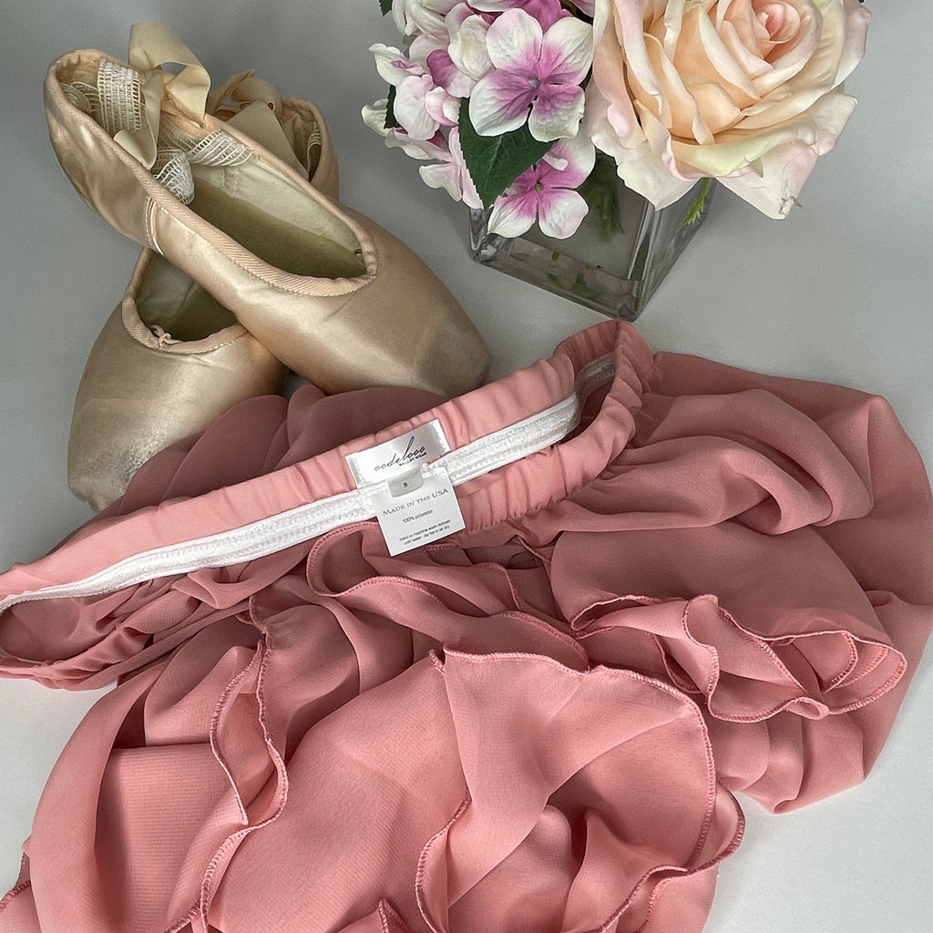 Dusty Rose Chiffon Ballet Pull On Skirt - Ballet Rehearsal Skirt - Pirouette Skirt