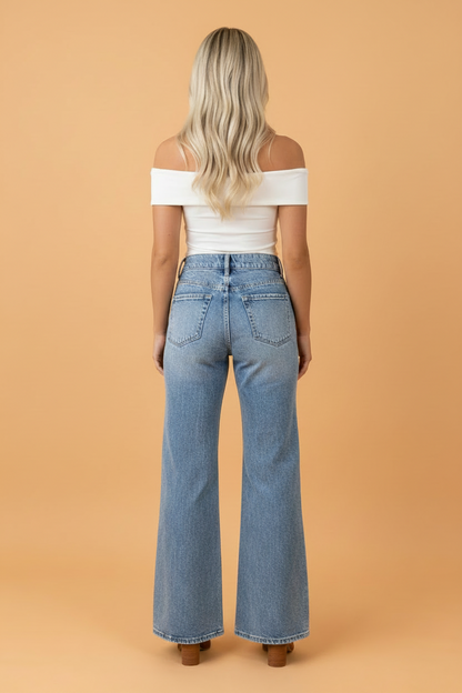 Acid Wash High-Rise Flare Jeans