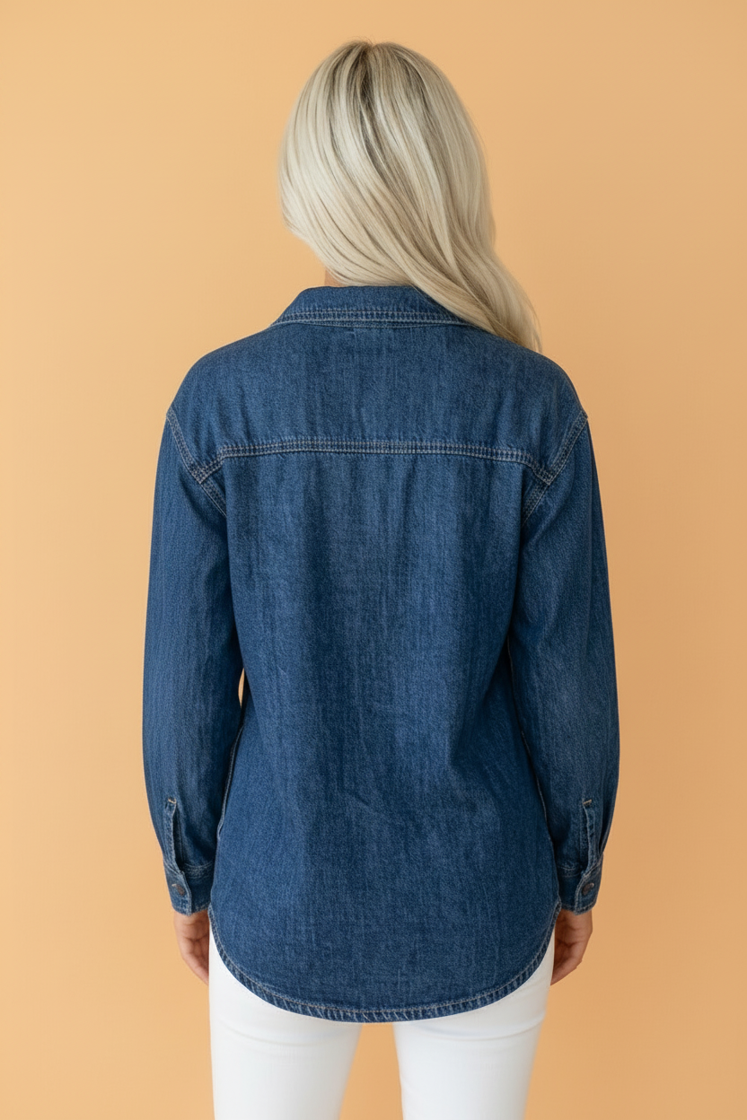 Western Denim Shirt with Patch Pockets