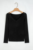 Lace Trim V-Neck Long Sleeve Top