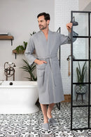 Waffle Spa Bathrobe for Men -  Absorbent, Lightweight