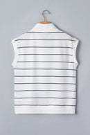 Stripe Colorblock Half Zip V-Neck Sleeveless Top