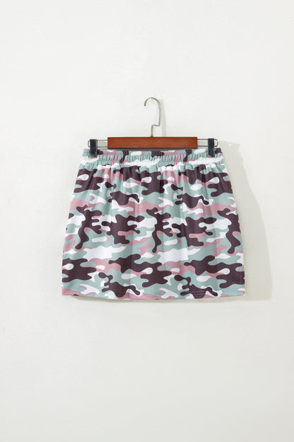Camo Drawstring High Waist Mini Skort