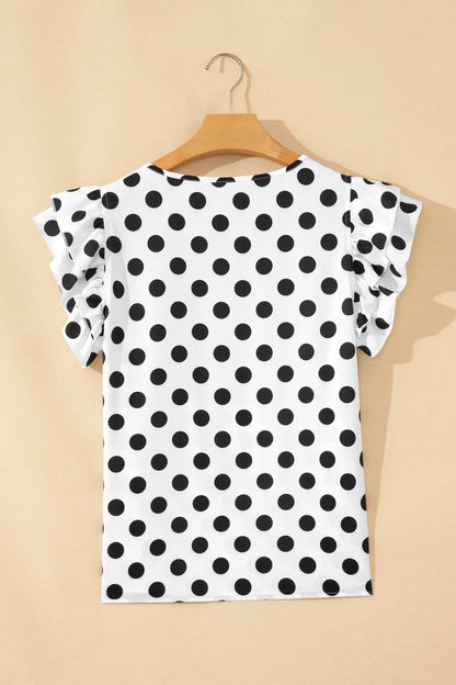 Polka Dot Ruffle Sleeve Blouse