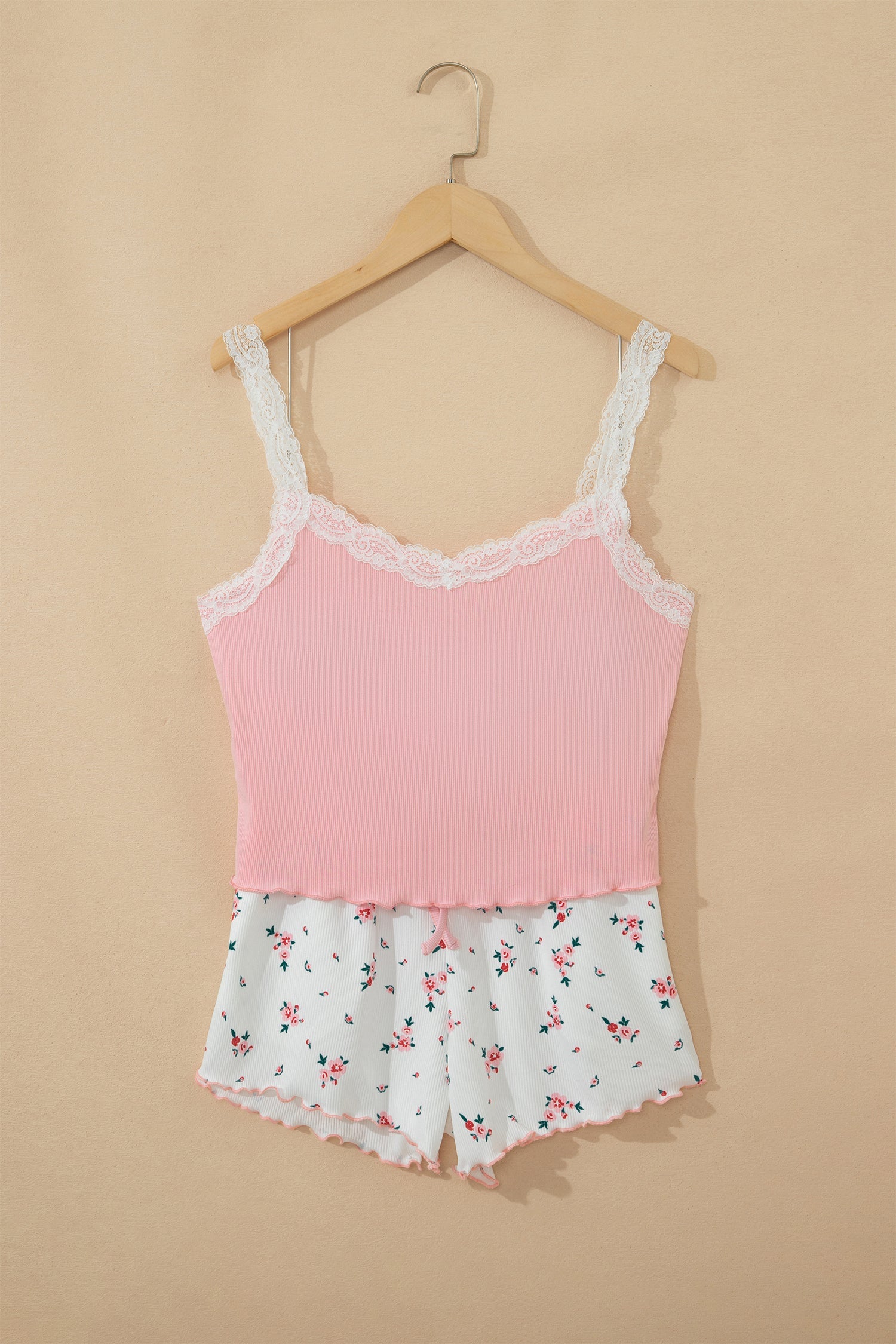 Floral Ribbed Crop Top &amp; Shorts Lounge Set