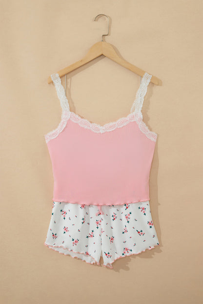 Floral Ribbed Crop Top &amp; Shorts Lounge Set