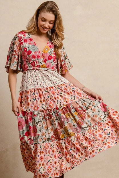 BiBi Floral Print Mix and Match Midi Dress