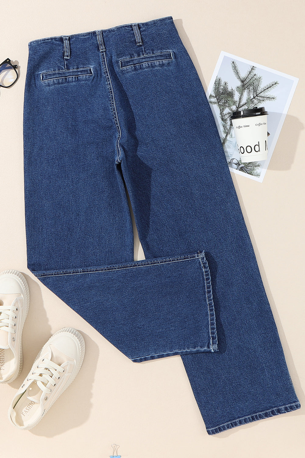 Buttoned High Waist Wide Leg Cropped Jeans