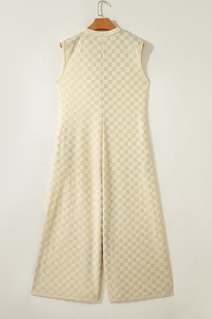 Checker Textured Sleeveless Wide Leg Jumpsuit