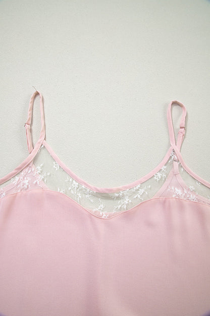 Sheer Lace Patchwork Camisole Nightgown Dress