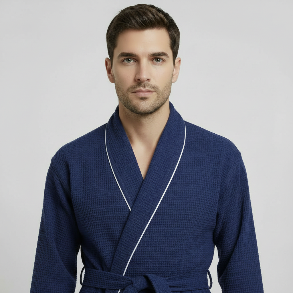 Premium Waffle Piping Robe for Men