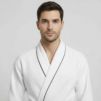 Premium Waffle Piping Robe for Men