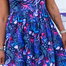 Adult "Oceans Aglow" Marine Life Cap Sleeve Maxi Dress With Pockets