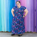 Adult "Oceans Aglow" Marine Life Cap Sleeve Maxi Dress With Pockets