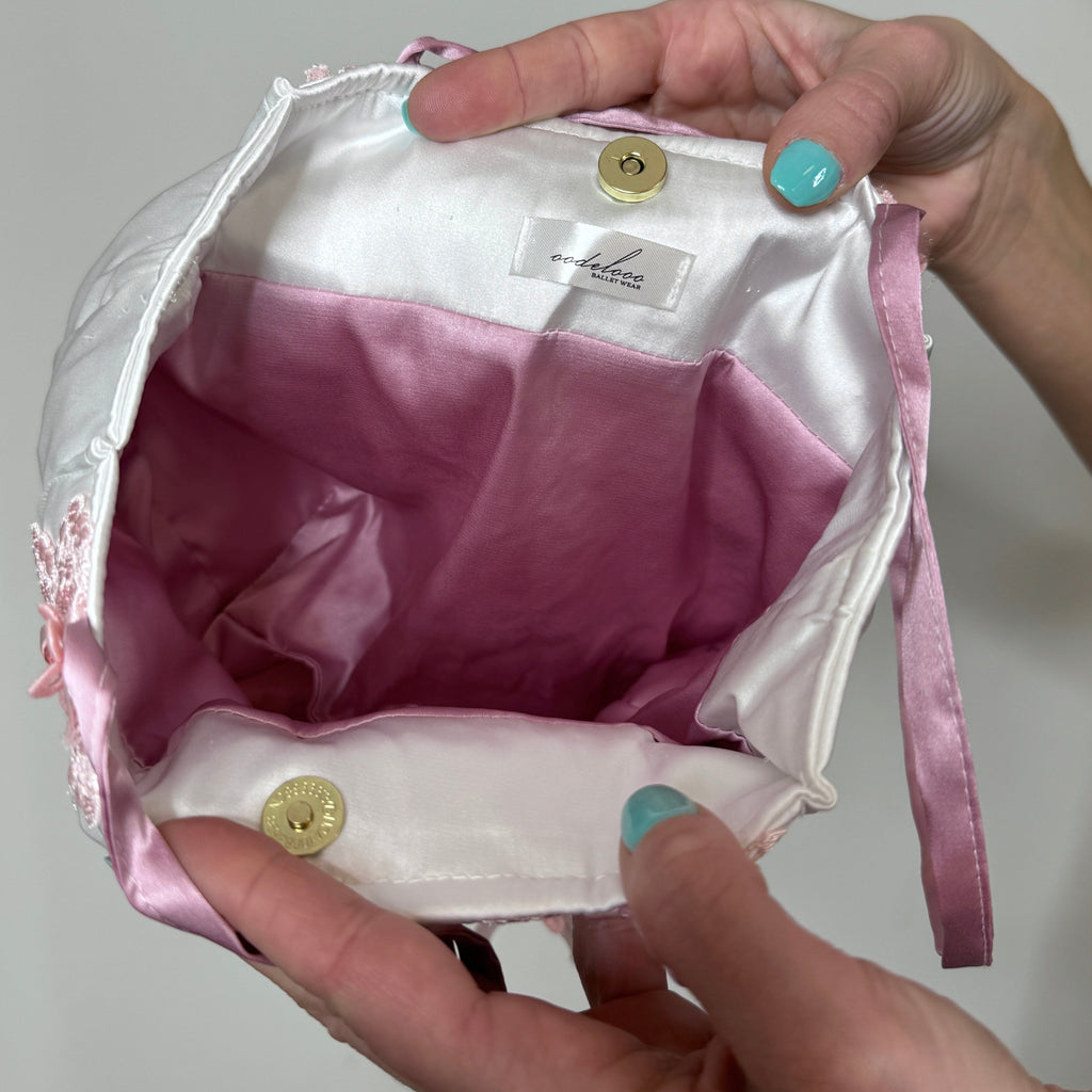 Chic Mini Silk Handbag – White and Pink