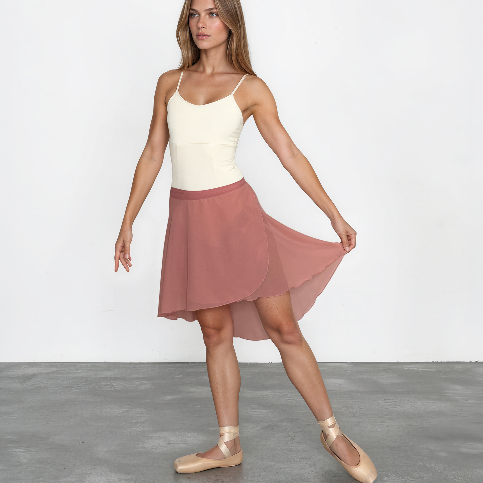 Chiffon Ballet Wrap Skirt - Womens Contemporary Dusty Rose Pink Skirt