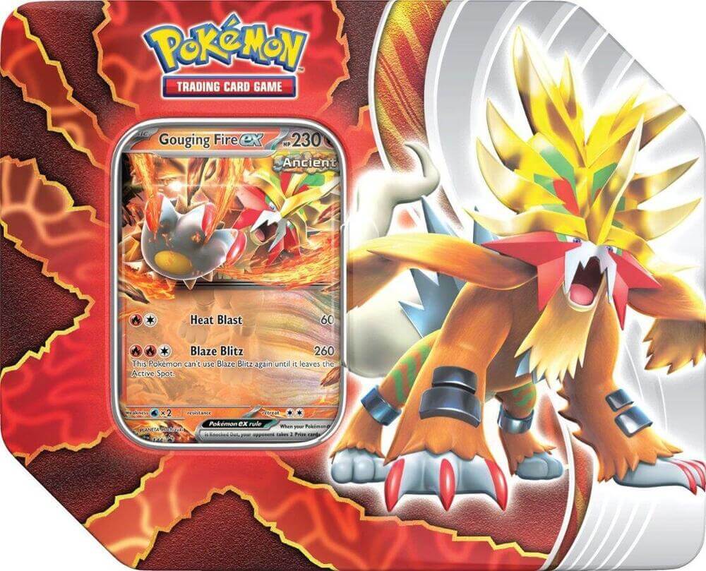 Pokémon Paradox Destinies Gouging Fire Ex Tin