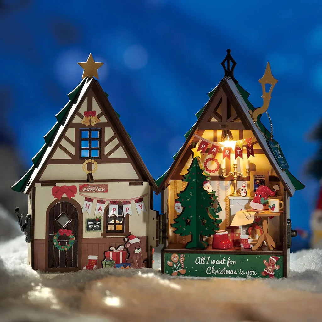 Robotime Twinkling Christmas House – DIY 3D Wooden Miniature Model Kit | DIY Craft Kit for Adults & Teens