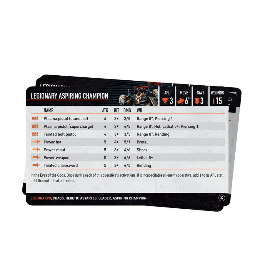 Warhammer 40k Kill Team: Chaos Space Marine Legionaries Datacards