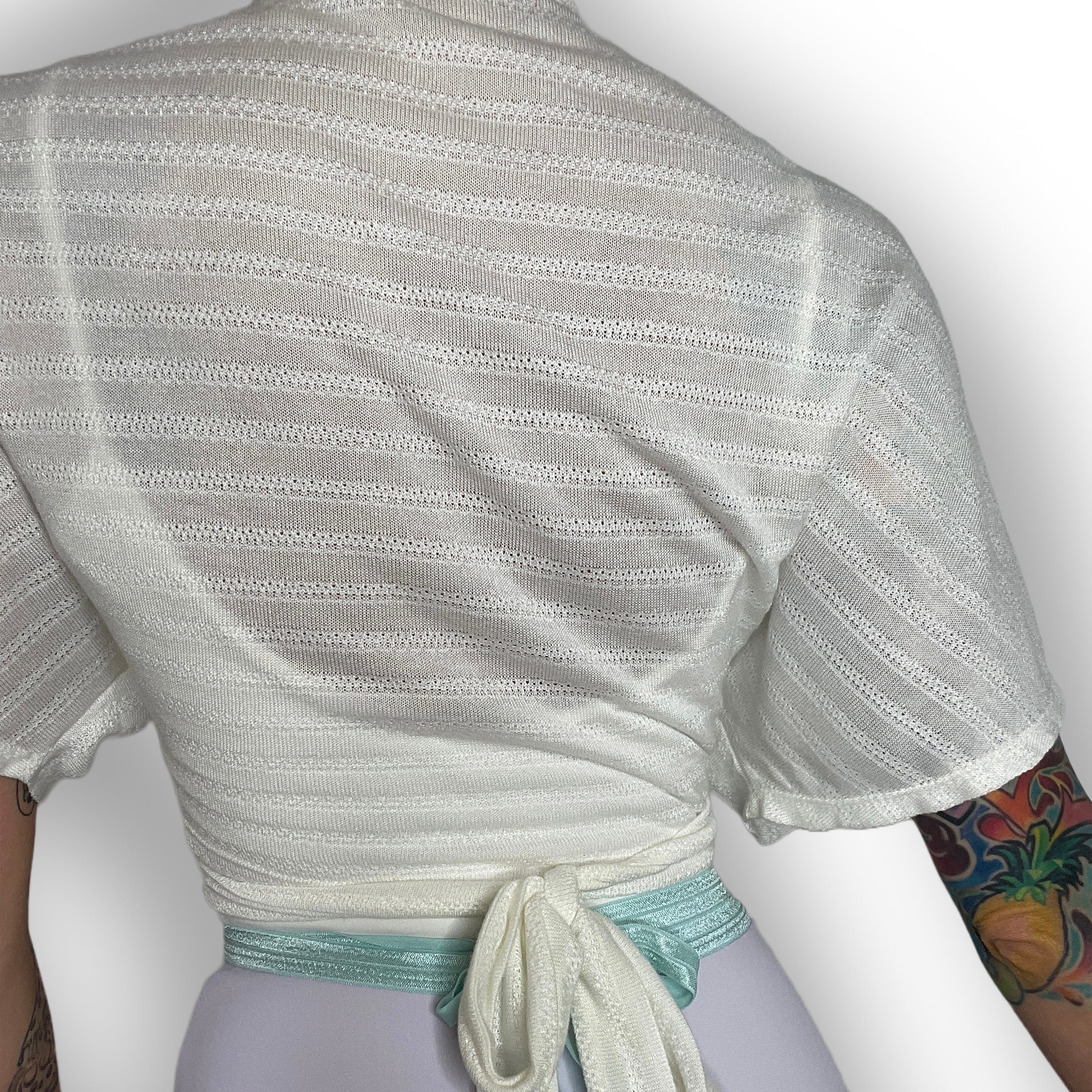 Cropped Sweater Knit Wrap Top Ballet Warm Up - White Intricate