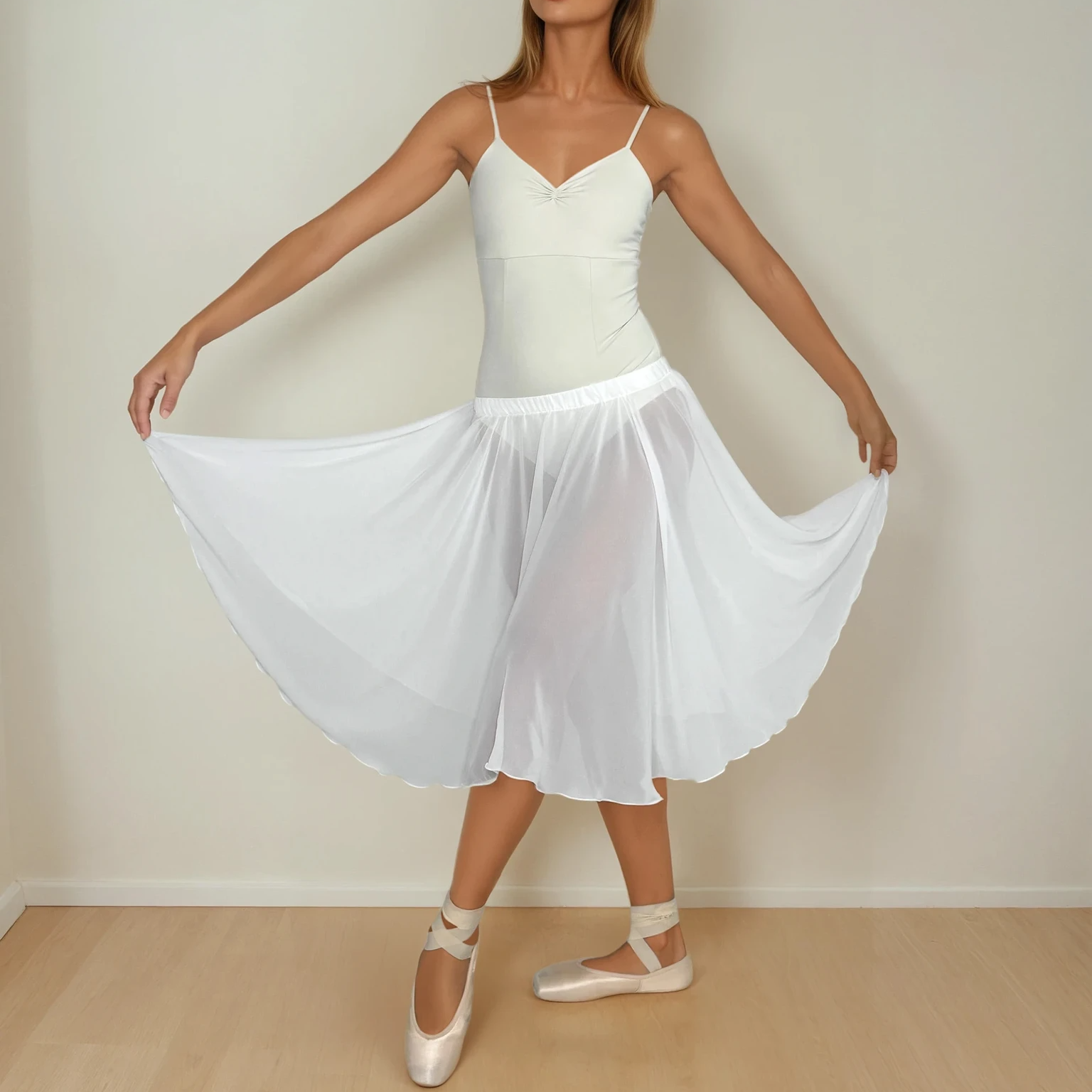 White Chiffon Ballet Pull On Skirt - Ballet Rehearsal Skirt - Pirouette Skirt