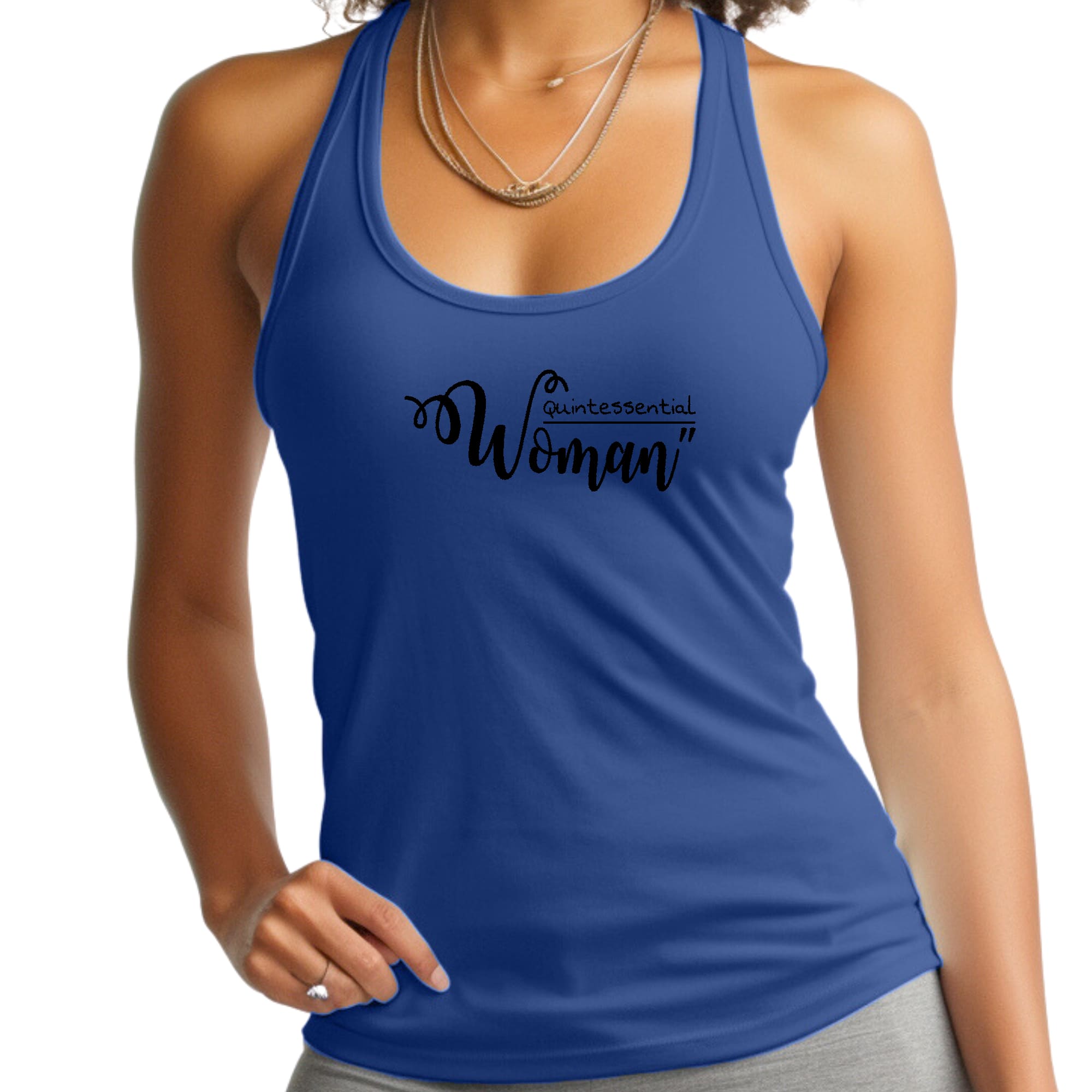 Womens Fitness Tank Top Graphic T-shirt - Quintessential Woman Black