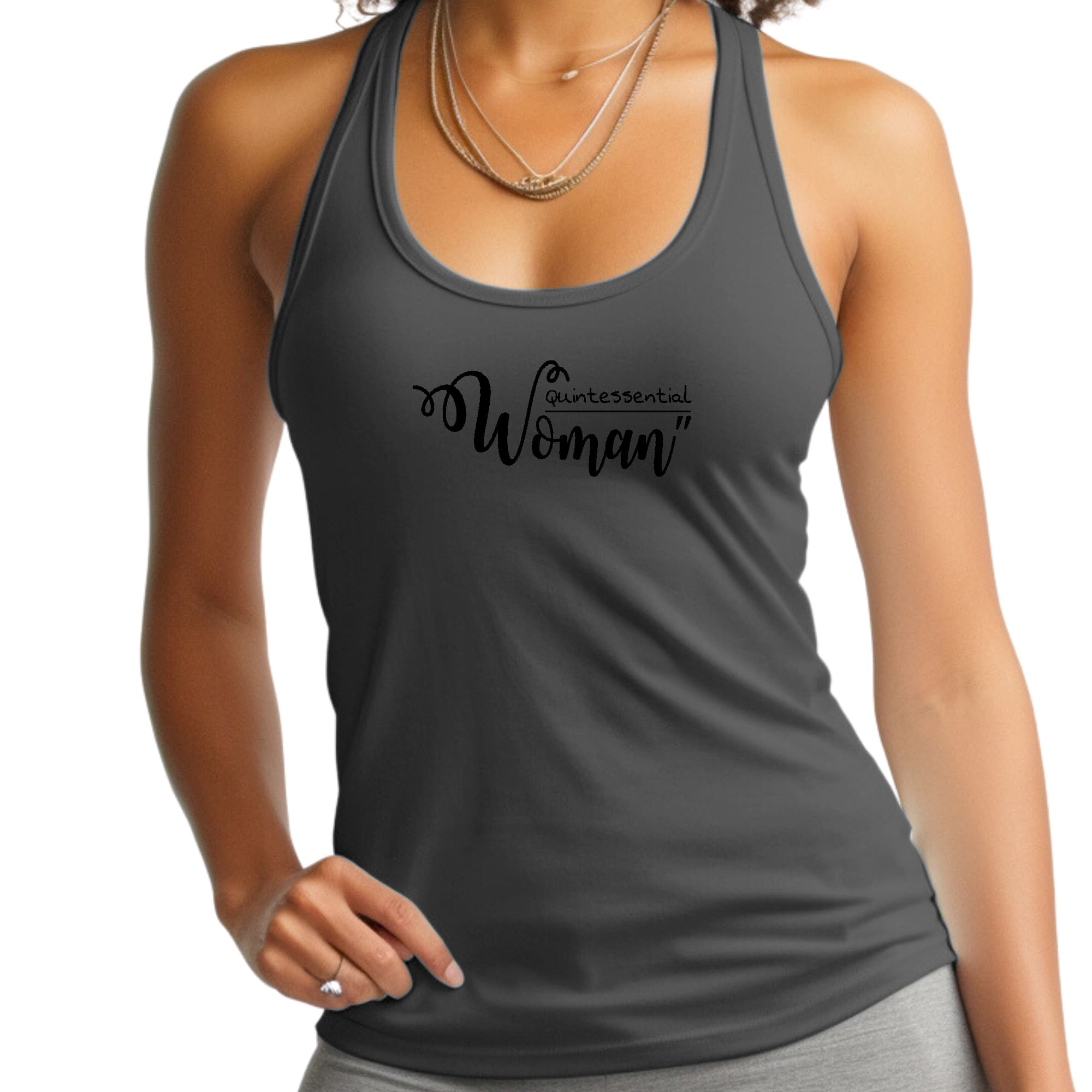 Womens Fitness Tank Top Graphic T-shirt - Quintessential Woman Black