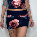 Reversible Bodycon Mini Skirt Navy Blue Floral Print
